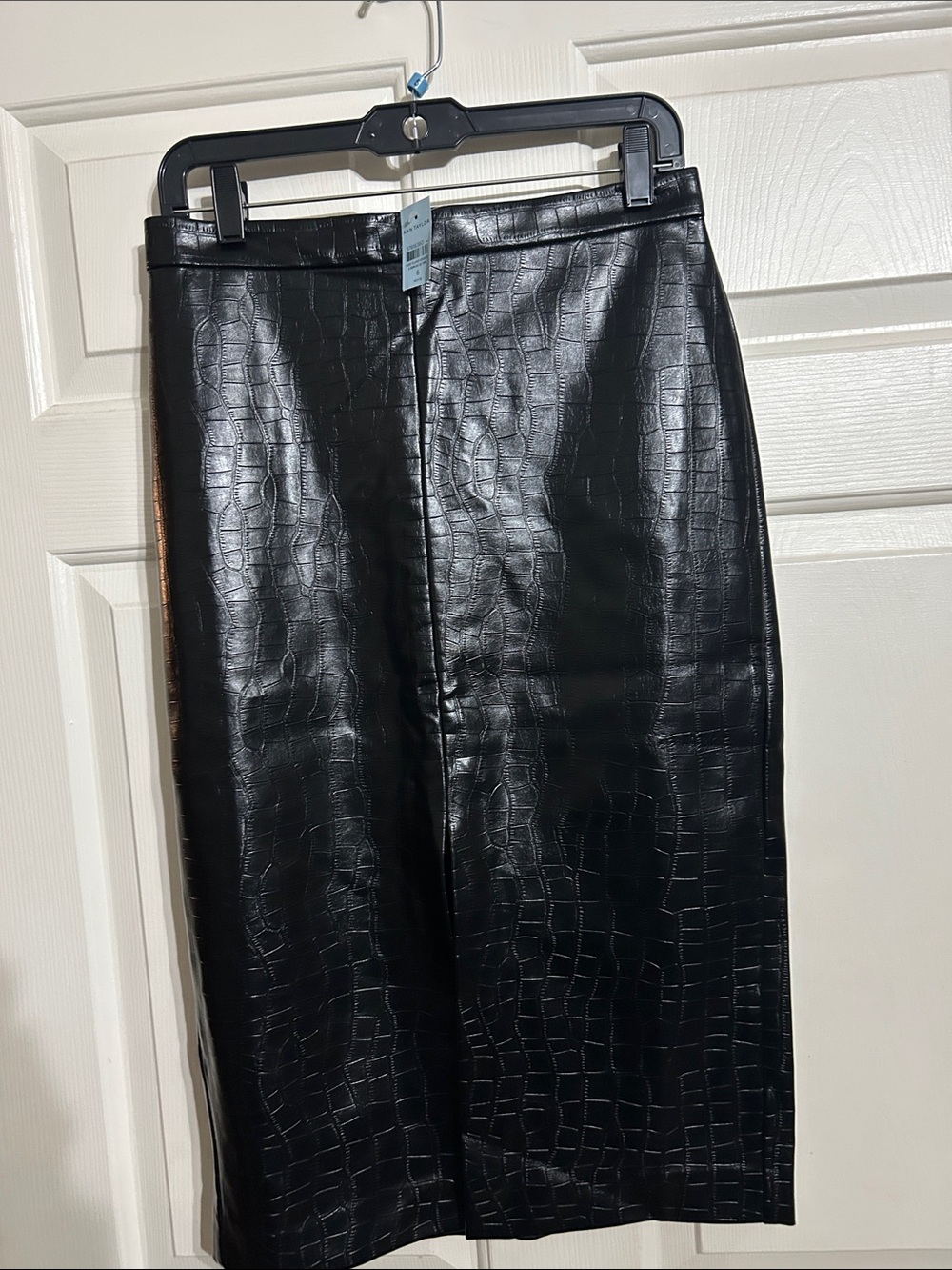 Faux Croc Pencil Midi Skirt - Black